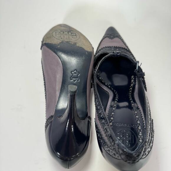 Tory Burch Everly High Heel Pumps Wingtip Design T-Strap Blue Purple Women 8 - Picture 8 of 8